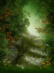 Stare kamienne schody w ogrodzie