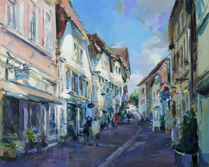 Stare miasto malowanie farbami akrylowymi