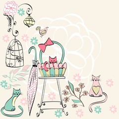 kotki na vintage ilustracji