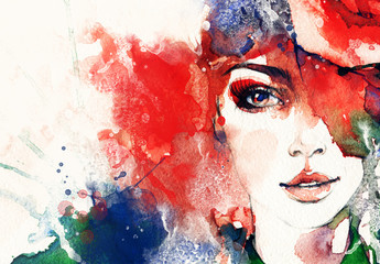 KOBIETA AKWARELE FARBA OLEJNA W KAPELUSZU