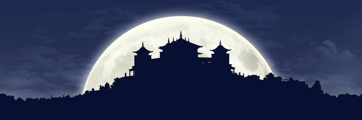 klasztor tybetański w pełni księżyca