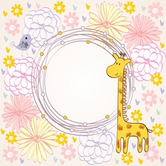 żyrafa na kwiecistym tle