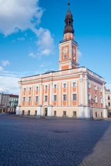 Baroque Town Hall with clock tower on the market in Leszno.