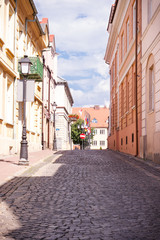 Konin, Poland - June 18, 2016: Old city street in polish town Konin