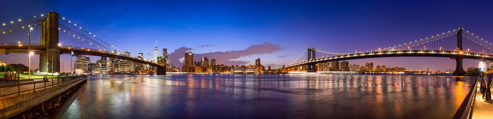Panorama panoramę Manhattanu z mostu Manhattan i Most Brookliński