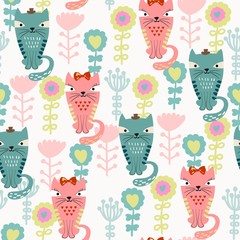 Wektor ręcznie rysowane wzór z kotami