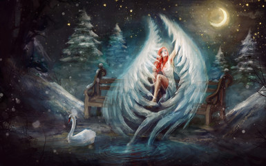 anioł miłości w uschniętym lesie