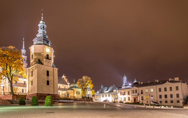 Cathedral Basilica and Bishop's Palace in Kielce at night