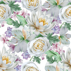 RÓŻE LILIE PASTELE WZÓR BEZSZWOWY