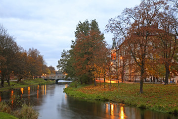 Slupia river in Slupsk. Pomeranian voivodeship. Poland