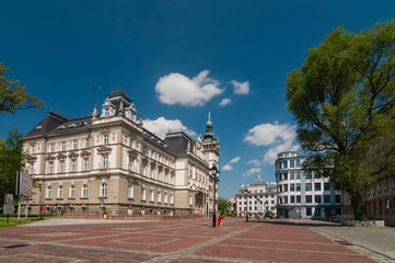 Market before Town Hall in Bielsko-Biala (Plac Ratuszowy), Poland
