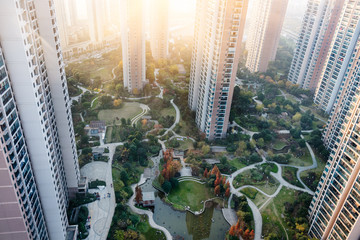 aerial view of residential district in modern city of China.