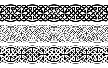 Taśma celtycka bez szwu ornament narodowy. Czarny ornament na białym tle.