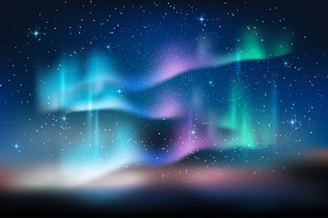 Aurora niebieskie niebo i dużo gwiazda w formie milky sposób, astronomii tło, Wektorowa ilustracja