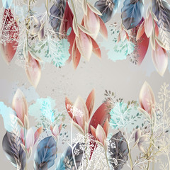 Floral illustration with spring flowers in realistic style. Pasel pink colors