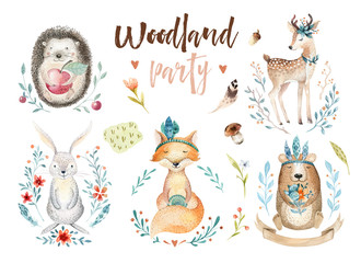 królik i niedźwiedź ilustracja na białym tle dla dzieci