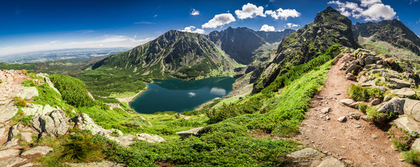 Panorama of Czarny Staw Gasienicowy in Tatra Mountains, Poland, Europe