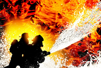 Strażacy walczący z ogniem