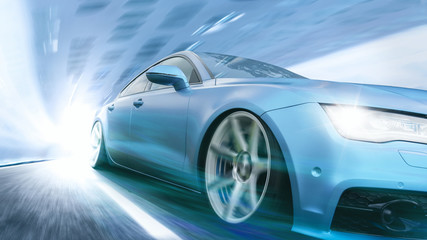 Szybki samochód w futurystycznej scenie