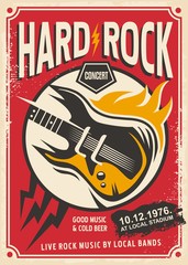 Koncert retro muzyka rockowa z gitarą elektryczną i płomieniem