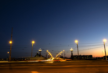 Stone Bridge through Daugava Riga at night by light of lamps