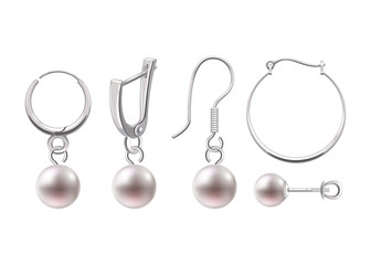 Realistyczne kolczyki biżuteria akcesoria zestaw ikon.