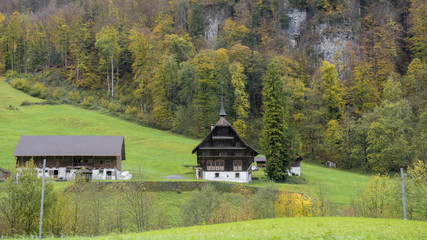 Engelberg, Switzerland, October 29;2017; Beautiful view of countryside village and mountain at autumn in Engelberg, Switzerland