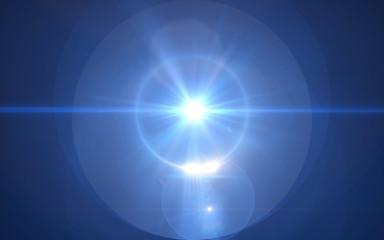 streszczenie niebieskie światło grube soczewki pochodni na czarnym tle