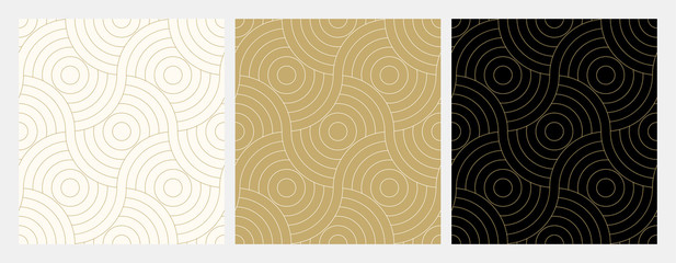 Deseniowy bezszwowy okrąg abstrakta fala tła lampasa złocisty luksusowy kolor i linia. Geometryczny wektor liniowy. Boże Narodzenie tło.