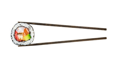 Sushi roll z łososiem, krewetkami i awokado