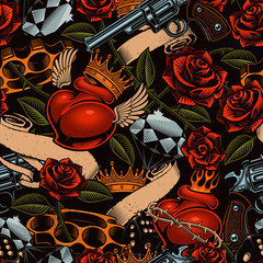 Old school tattoo seamless pattern