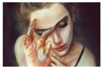 Cyfrowy rysunek dziewczyny w stylu płótna