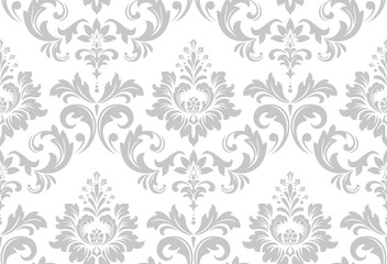 Tapeta w stylu baroku. Bezszwowe tło wektor Biało-szary ornament kwiatowy. Wzór graficzny wektor.
