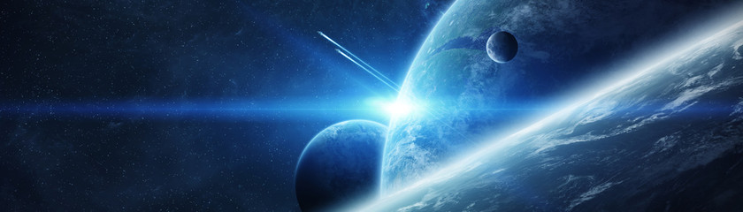 Panoramic view of planets in distant solar system 3D rendering elements of this image furnished by NASA