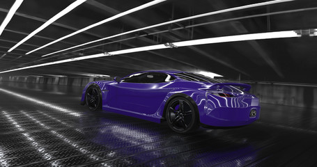 Luksusowy purpurowy pojęcie sportowy samochód 3d odpłaca się. Refleksje dookoła.