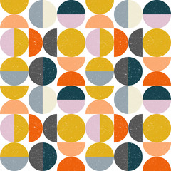 Nowożytny wektorowy abstrakcjonistyczny bezszwowy geometryczny wzór z semi okręgami i okręgami w retro scandinavian stylu