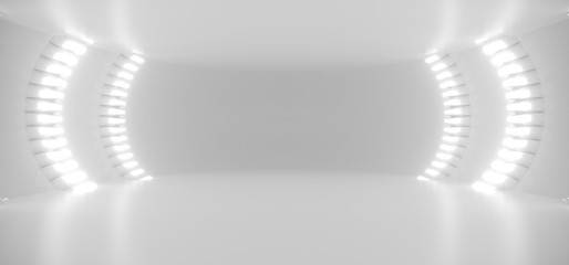 Renderowania 3D Realistyczny Okrągły Korytarz Sci-Fi Ze Światłami