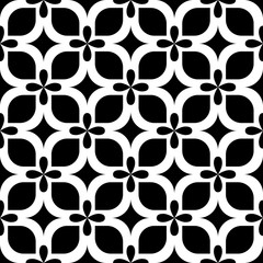 Kwiatowy wzór geometryczny. Bezszwowe tło wektor. Biało-czarny ornament. 