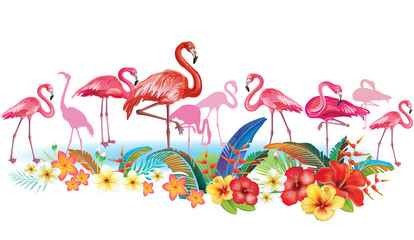 Aranżacja z kwiatów tropikalnych i flamingów