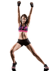 jedna kobieta kaukaski ćwiczenia cardio boks krzyż rdzeń trening fitness ćwiczenia aerobik sylwetka na białym tle