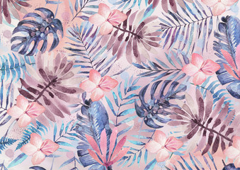 Egzotyczne liście i kwiaty akwarela 