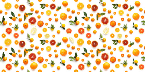  Tekstura żywności. Wzór mandarynek świeżych owoców i pomarańczy na białym tle.