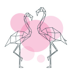 Piękna ilustracja flamingo w geometrycznym stylu streszczenie na tle koła. Minimalny letni plakat. 