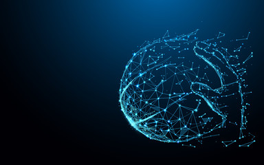 Linie formy koszykówki i dłoni gracza, trójkąty i styl cząstek. Wektor ilustracja