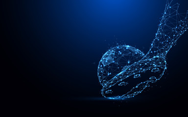 Stopy kopiące linie piłkarskie, trójkąty i styl cząstek. Wektor ilustracja