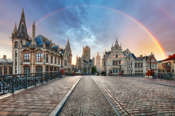 Tęcza nad Ghent, Belgia stare miasto