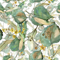 liście lipy w stylu przypominającym akwarele. Bezszwowe tło wzór. 