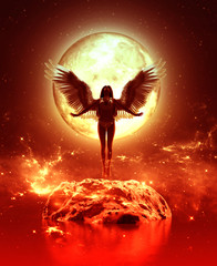 3d ilustracja anioł w niebo ziemi, Mieszanych środkach dla książkowej ilustraci lub książkowej pokrywie