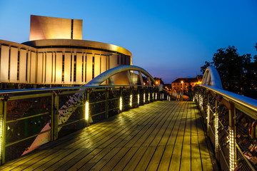 Opera building in Bydgoszcz city at night, Poland