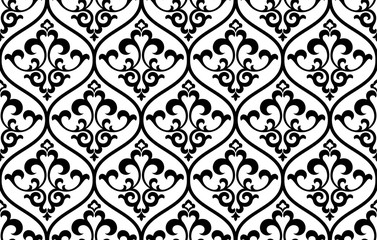 Tapeta w stylu barokowym. Bezszwowe tło wektor. Biały i czarny kwiatowy ornament. 